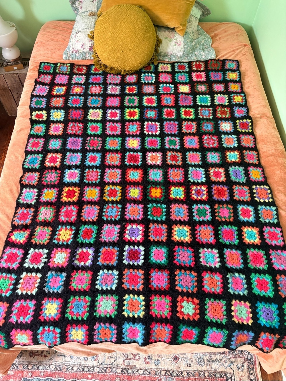 Handmade technicolor Crochet Throw Blanket - Picture 2 of 3